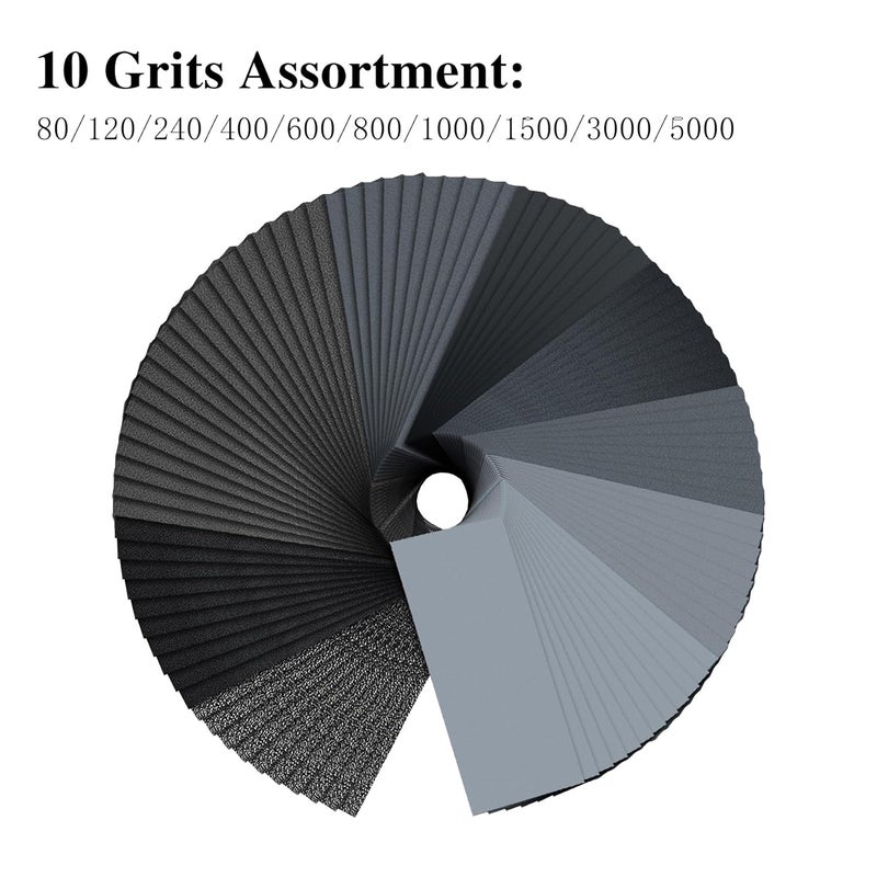 VRKET 100PCS Wet Dry Sandpaper,80 to 5000 Assorted Grit Sand Paper Sheets for Wood Furniture Finishing,Metal Sanding and Automotive Polishing - Image 2